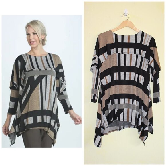 IC by Connie K Asymmetrical Tunic Size M Pull on 1/4 Sleeve Top Color Block - Picture 1 of 10